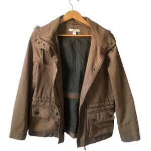 Loft 100% Cotton Military Coat Jacket Size M Brown Classic